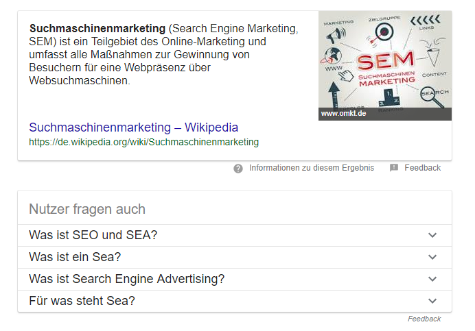 Das Featured Snippet ist auch als Position 0 bekannt.