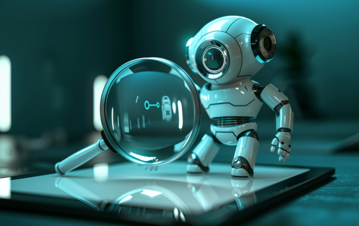 Symbolbild für KI-Monitoring: Roboter schaut in Linse