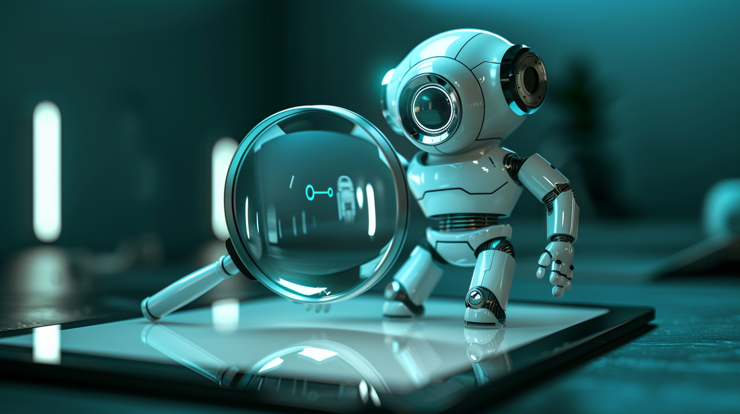 Symbolbild für KI-Monitoring: Roboter schaut in Linse